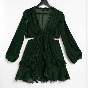 ASOS Design Green Velvet Mini Dress with Circle Trim